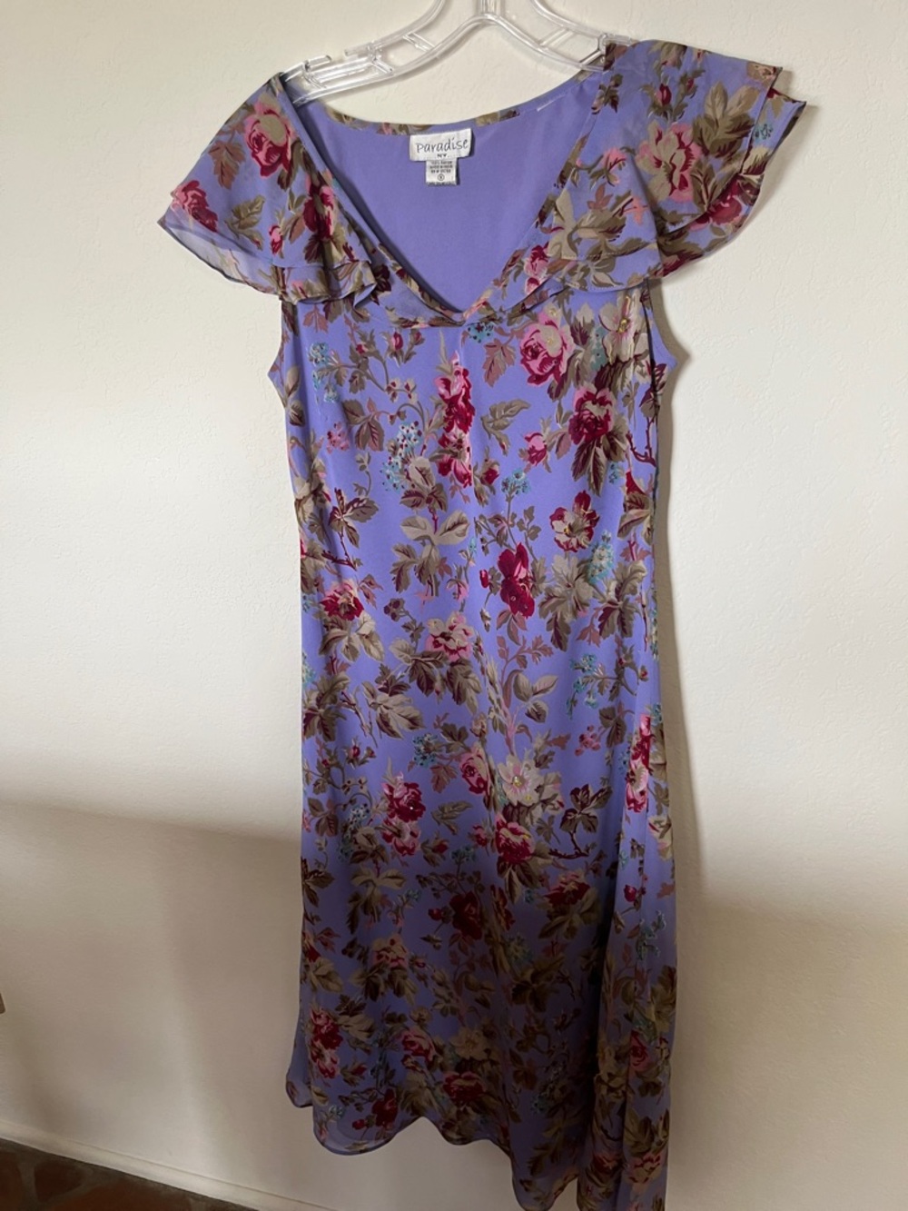 Paradise Lavender Floral Midi Dress with Flutter Sleeves